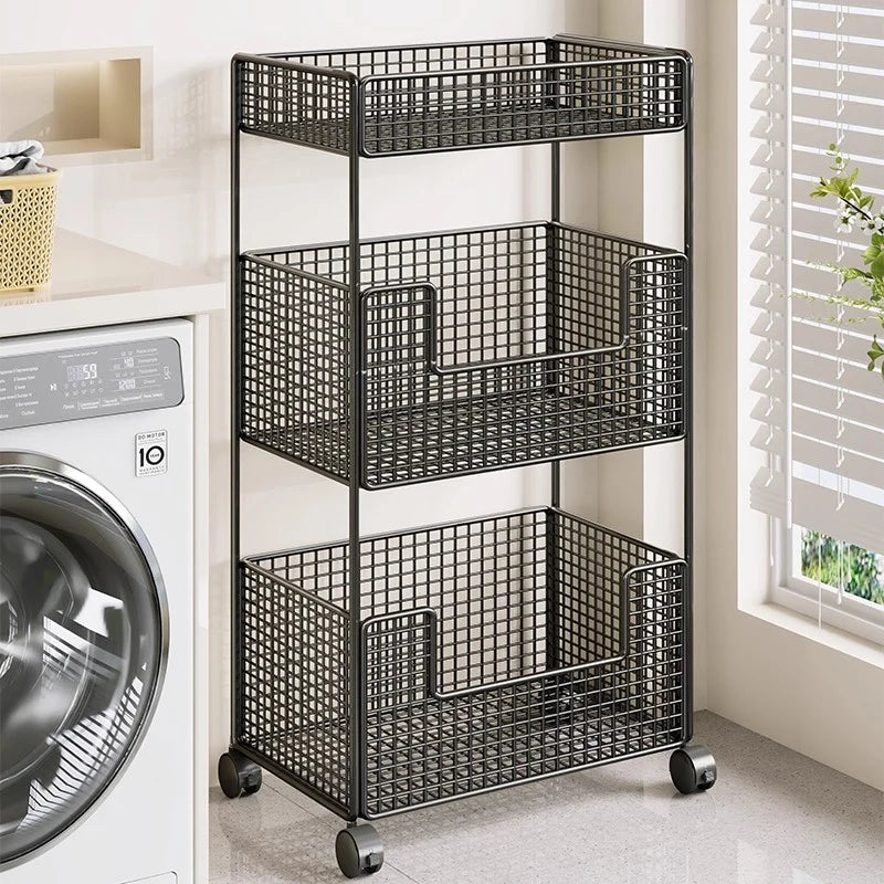 Rolling Storage Cart Three-Tier Wire Baskets Locking Casters