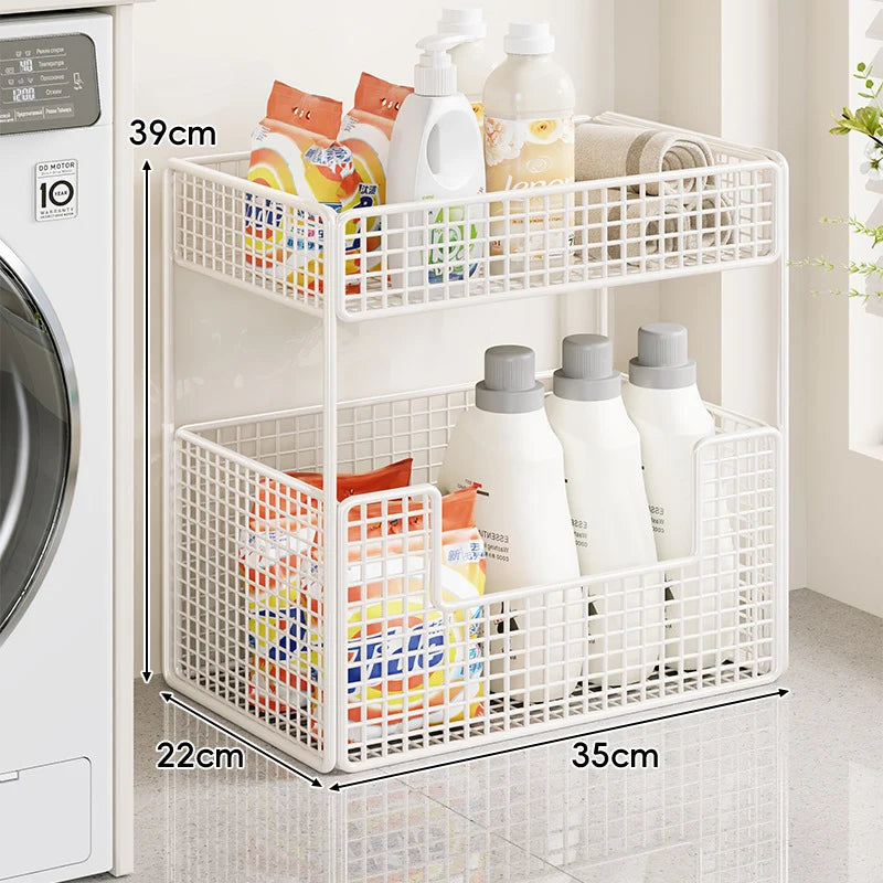 Rolling Storage Cart Three-Tier Wire Baskets Locking Casters