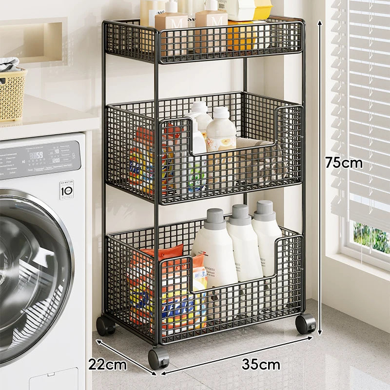 Rolling Storage Cart Three-Tier Wire Baskets Locking Casters