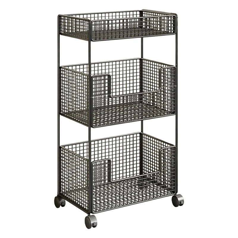 Rolling Storage Cart Three-Tier Wire Baskets Locking Casters