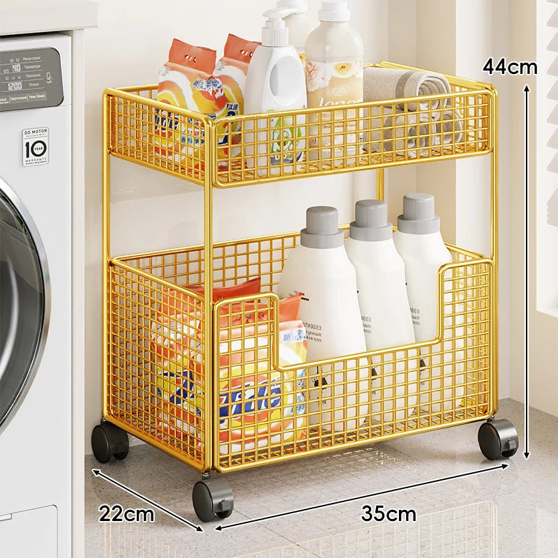 Rolling Storage Cart Three-Tier Wire Baskets Locking Casters