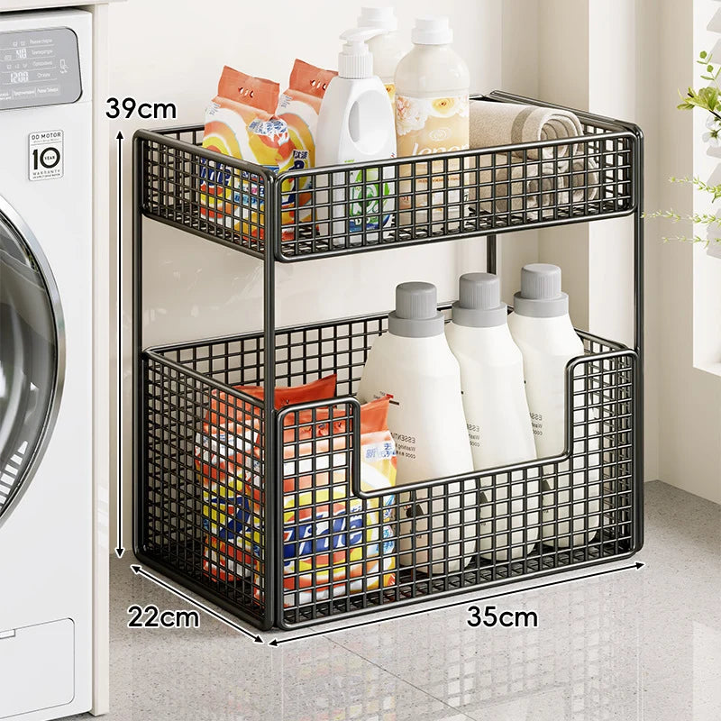 Rolling Storage Cart Three-Tier Wire Baskets Locking Casters