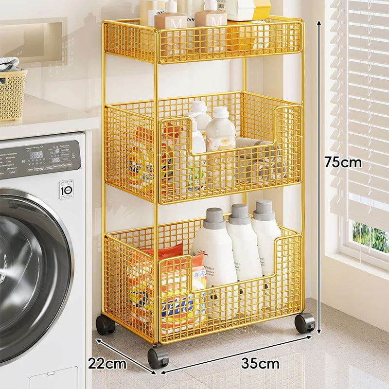 Rolling Storage Cart Three-Tier Wire Baskets Locking Casters