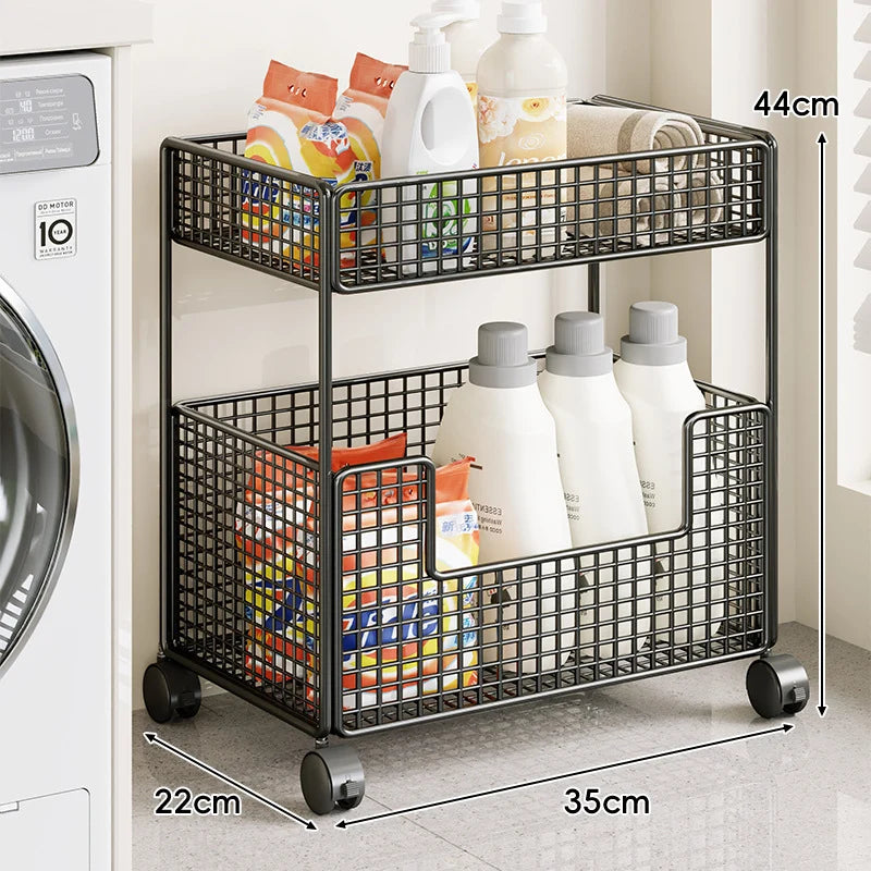 Rolling Storage Cart Three-Tier Wire Baskets Locking Casters