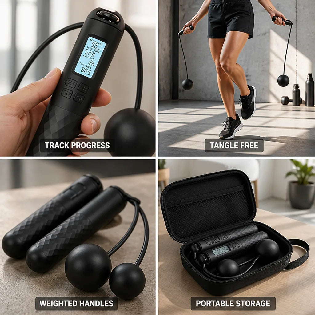 Ropeless Jump Rope Weighted Handles & LCD Counter
