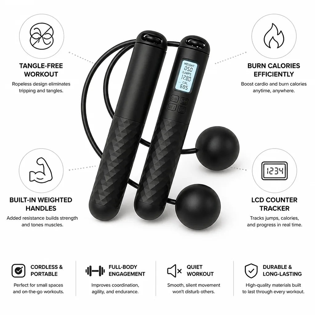 Ropeless Jump Rope Weighted Handles & LCD Counter