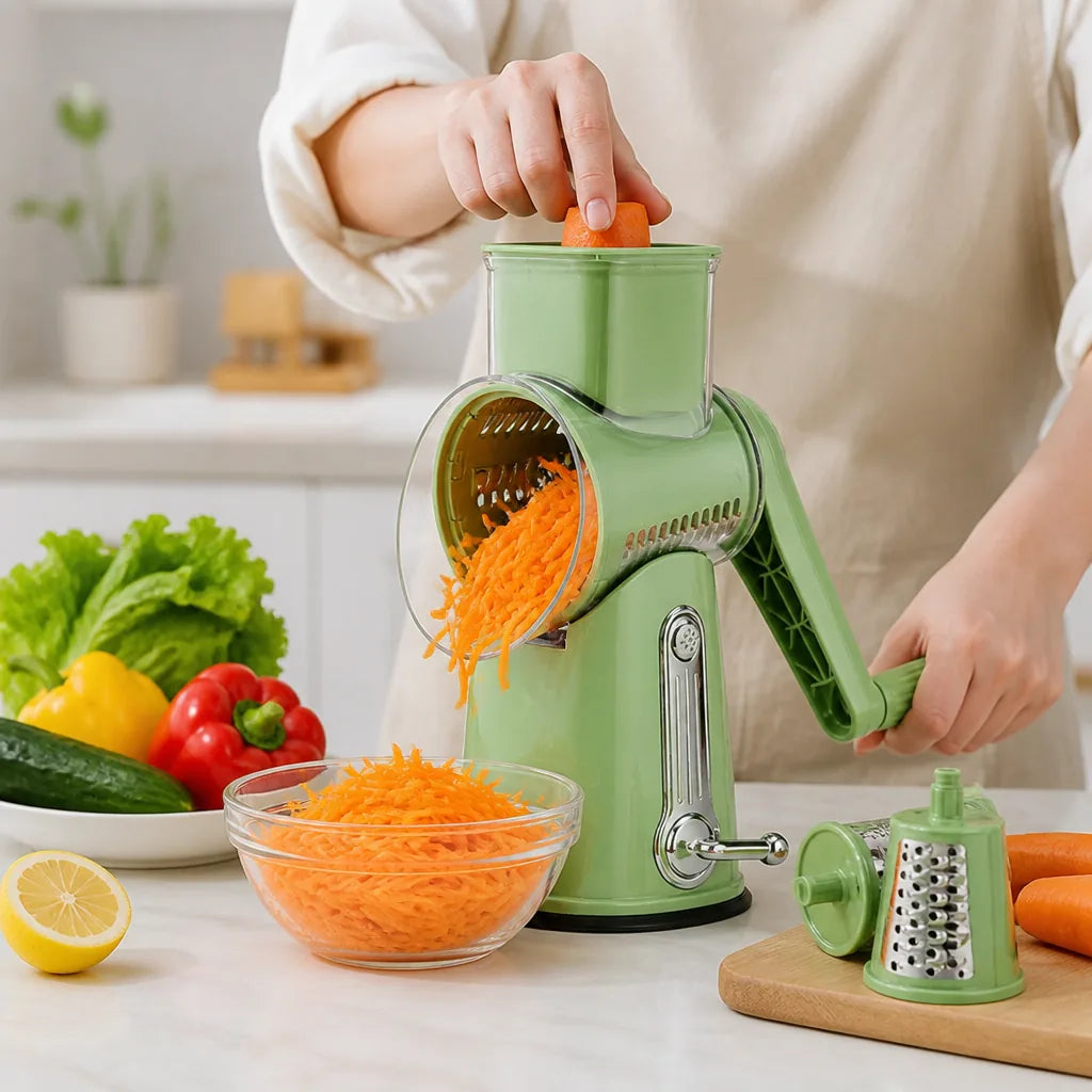 Rotary Grater 5 Interchangeable Stainless Steel Blades Suction Cup