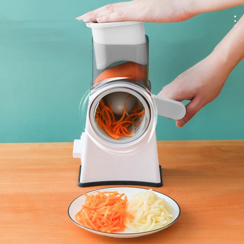 Rotary Vegetable Cutter 6-in-1 Stainless Steel Blades Suction Base