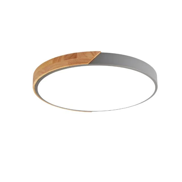 Round Ceiling Light Wood Decor Dimmable Remote