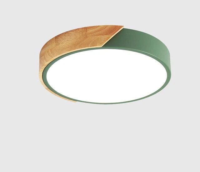 Round Ceiling Light Wood Decor Dimmable Remote