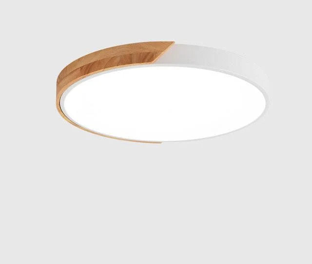 Round Ceiling Light Wood Decor Dimmable Remote