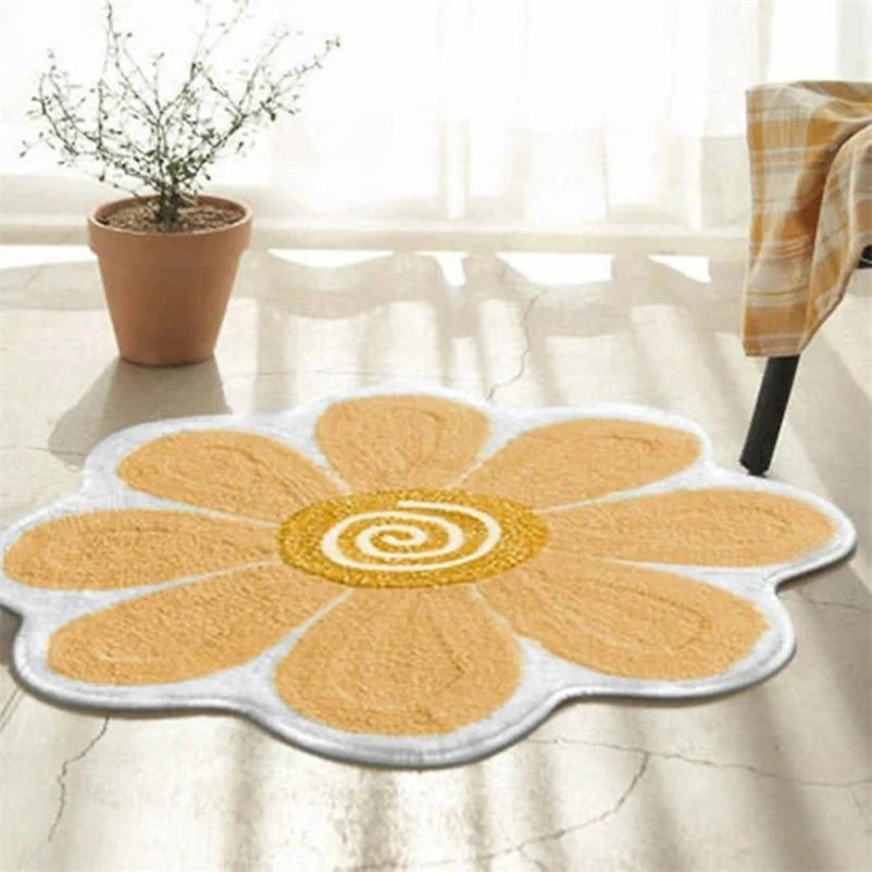 Round Floral Rug Non-Slip Moisture-Absorbent Polyester