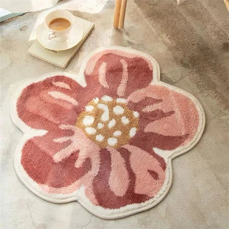 Round Floral Rug Non-Slip Moisture-Absorbent Polyester