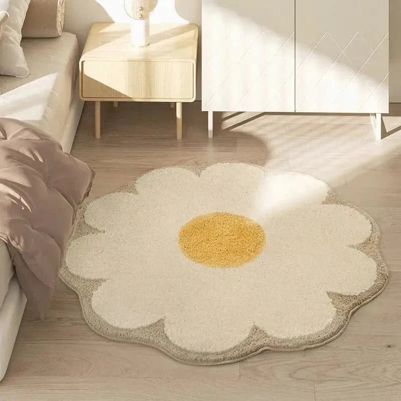 Round Floral Rug Non-Slip Moisture-Absorbent Polyester