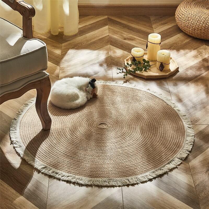 Round Jute Rug Handwoven Reversible Low-Shedding