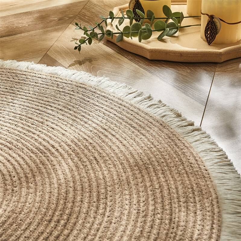 Round Jute Rug Handwoven Reversible Low-Shedding