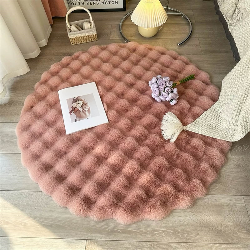 Round Rug Faux Fur Non-Slip Machine Washable