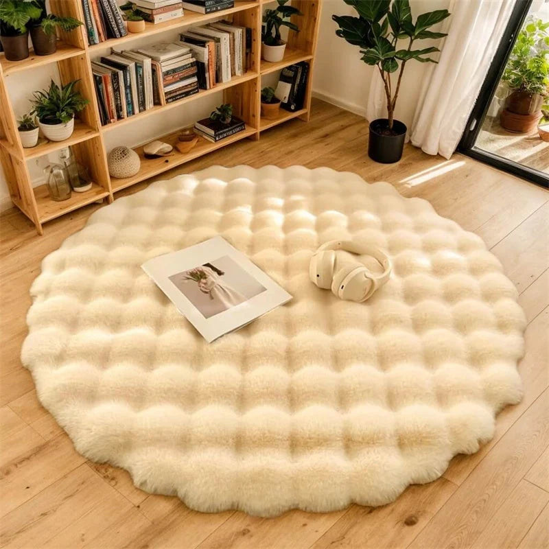 Round Rug Faux Fur Non-Slip Machine Washable
