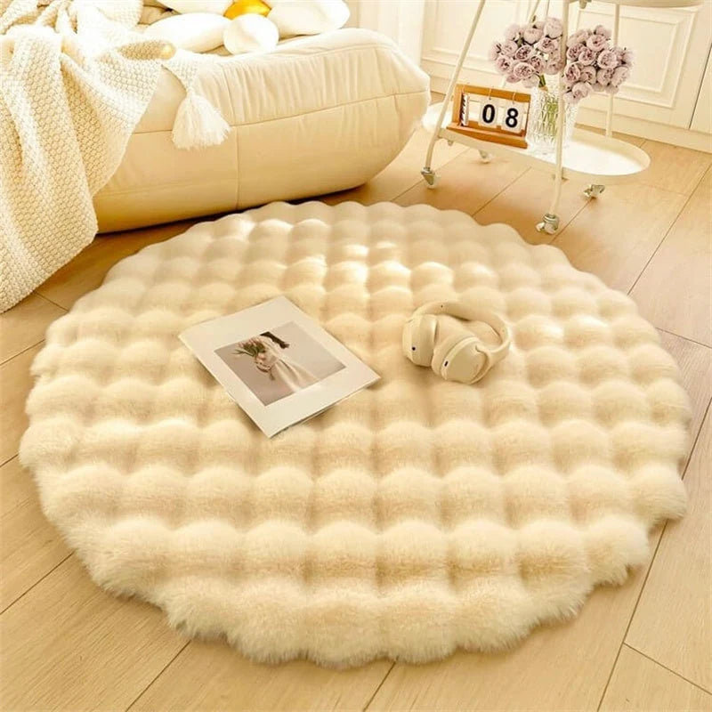 Round Rug Faux Fur Non-Slip Machine Washable