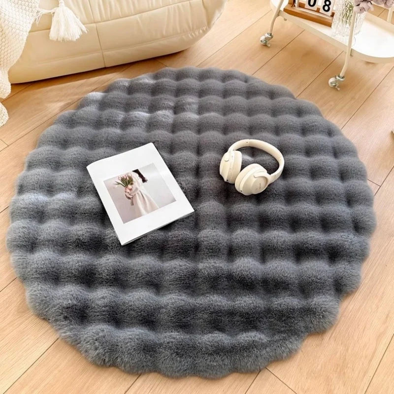 Round Rug Faux Fur Non-Slip Machine Washable