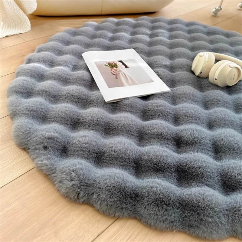 Round Rug Faux Fur Non-Slip Machine Washable