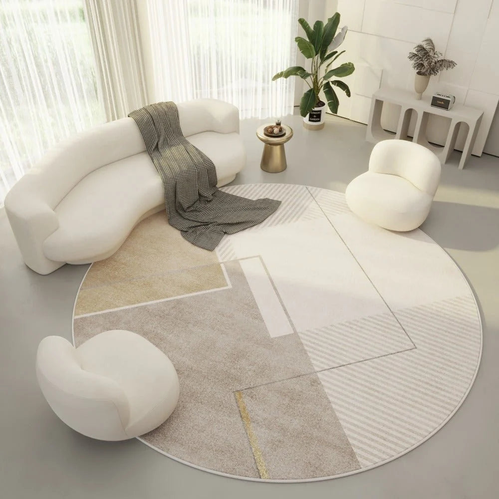 Round Rug Polyester Geometric Pattern Easy-Care Comfort