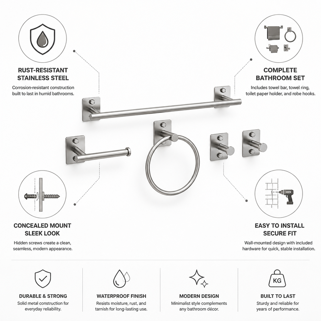 Rust-Resistant Stainless Steel Concealed-Mount Bathroom Accessory Set