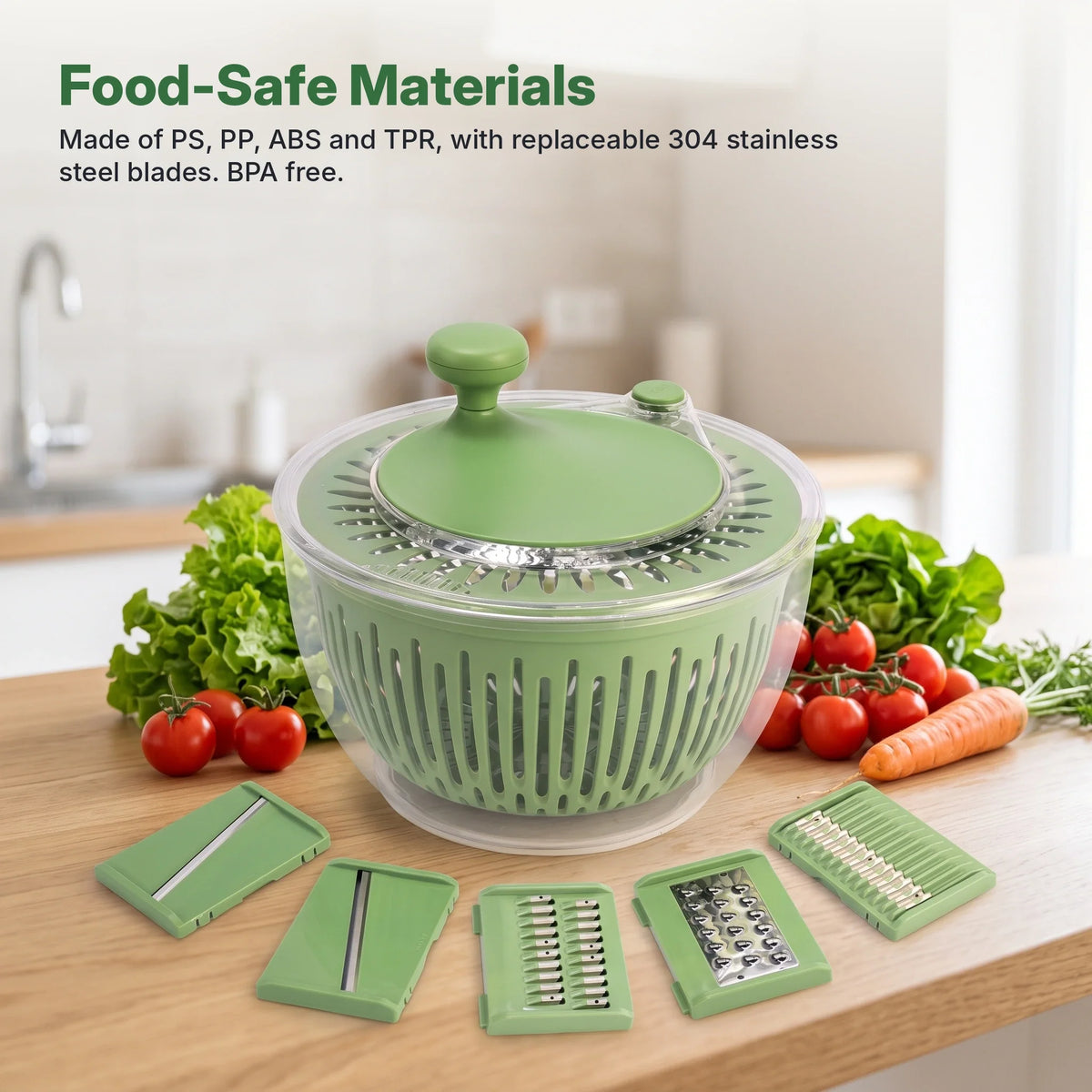 Salad Spinner & Vegetable Slicer 2-in-1 Stainless Steel Blades
