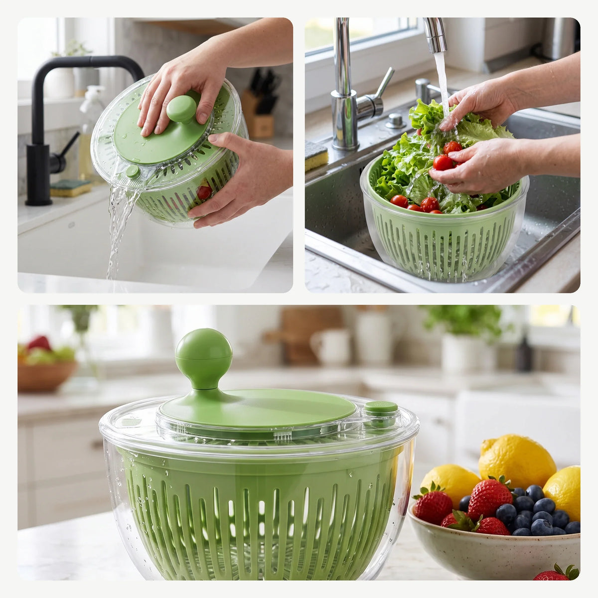 Salad Spinner & Vegetable Slicer 2-in-1 Stainless Steel Blades