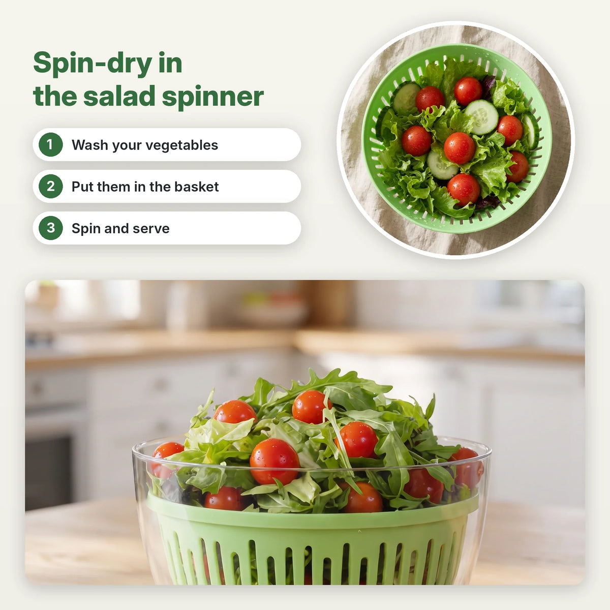 Salad Spinner & Vegetable Slicer 2-in-1 Stainless Steel Blades