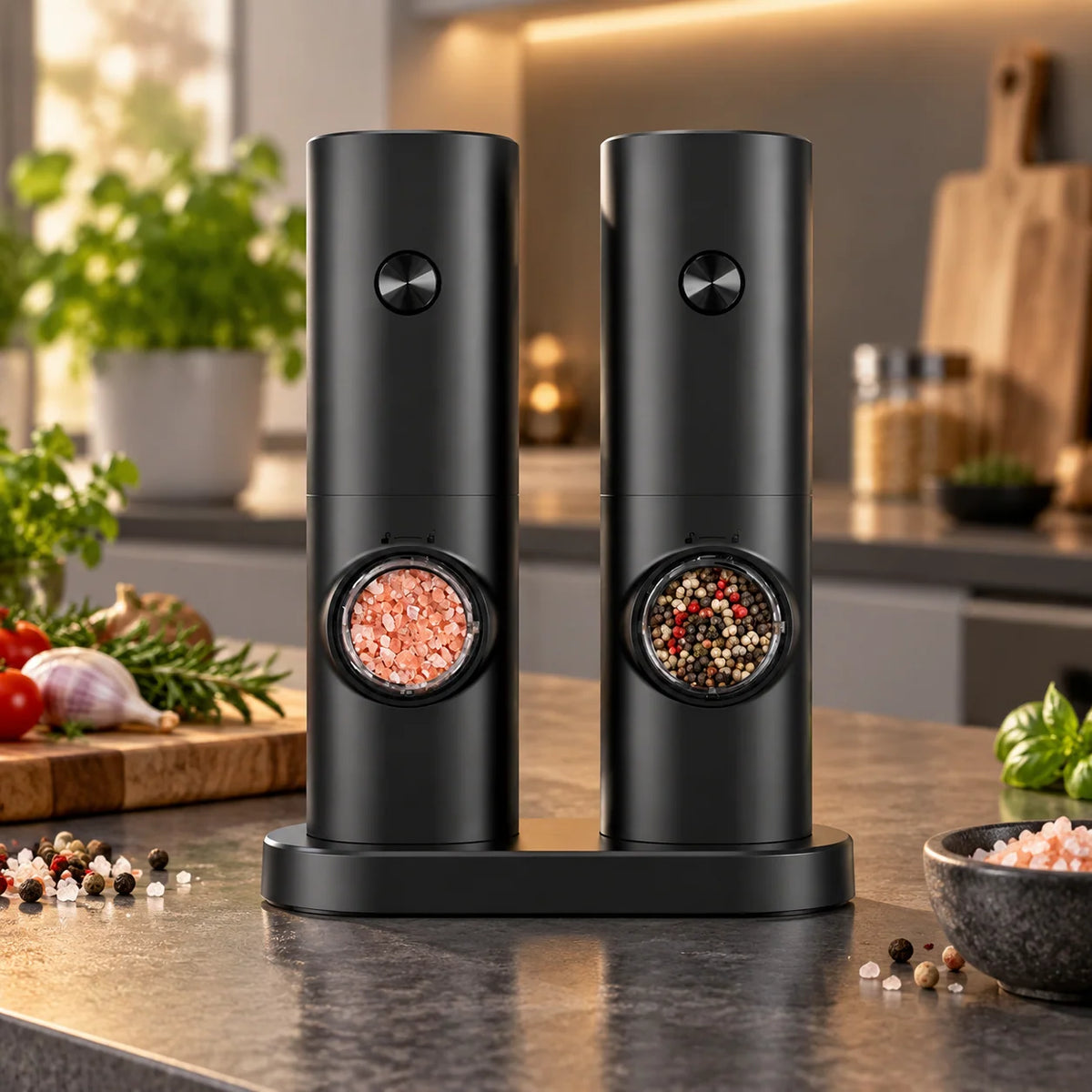 Salt And Pepper Grinder Set Tilt-Activated Adjustable Grind Size