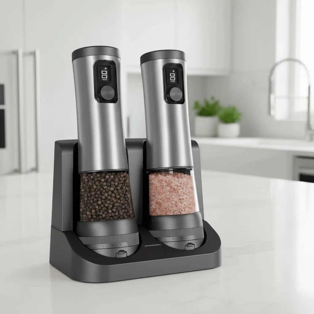 Salt & Pepper Mill Set Electric Rechargeable Fine-To-Coarse Grind