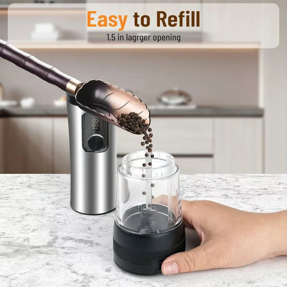 Salt & Pepper Mill Set Electric Rechargeable Fine-To-Coarse Grind