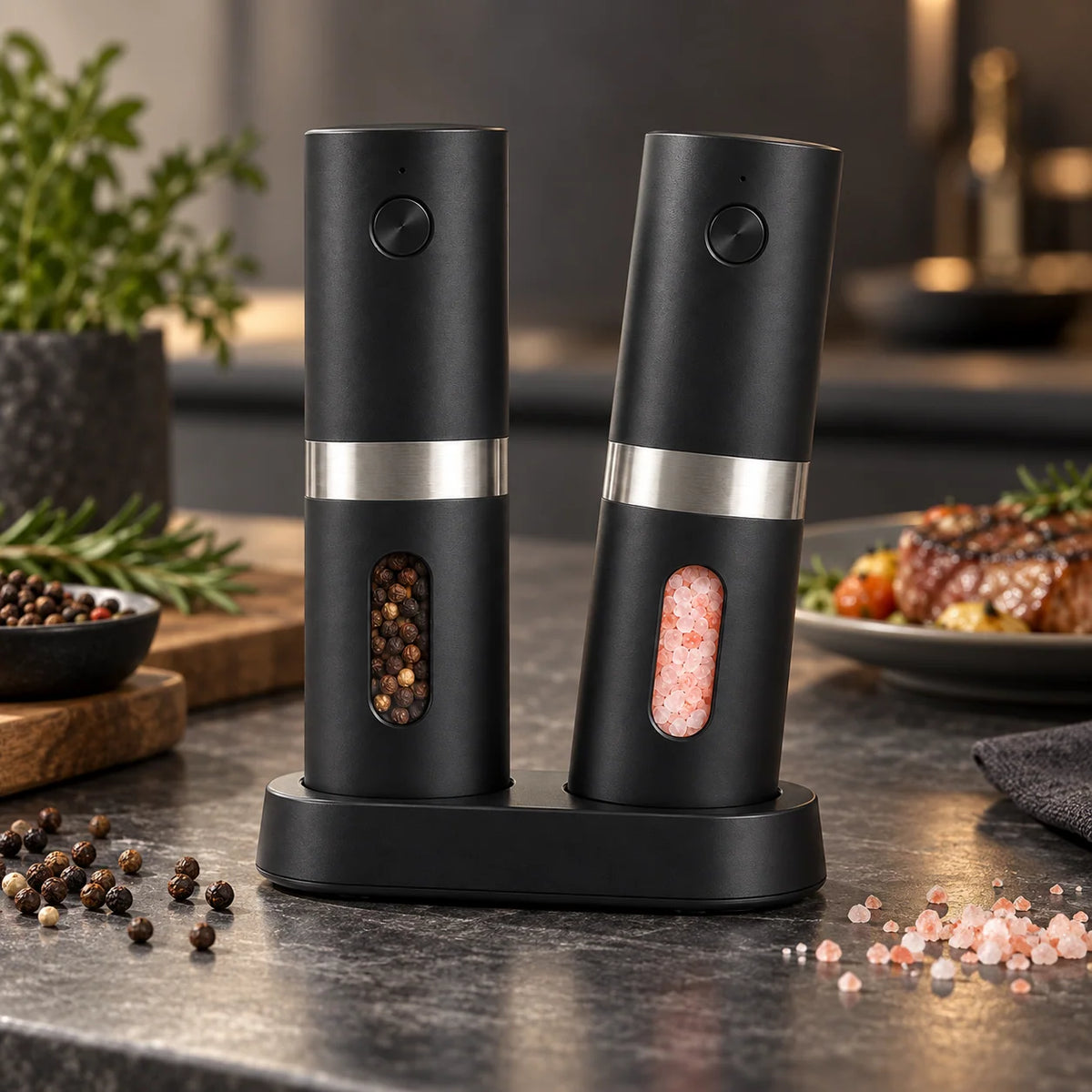 Salt & Pepper Mill Set Rechargeable Adjustable Grind Settings