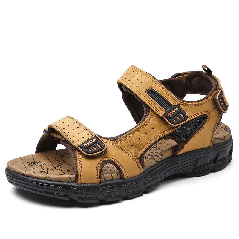 Sandals Leather Cushioned Ergonomic Support Adjustable Hook-and-Loop Closure