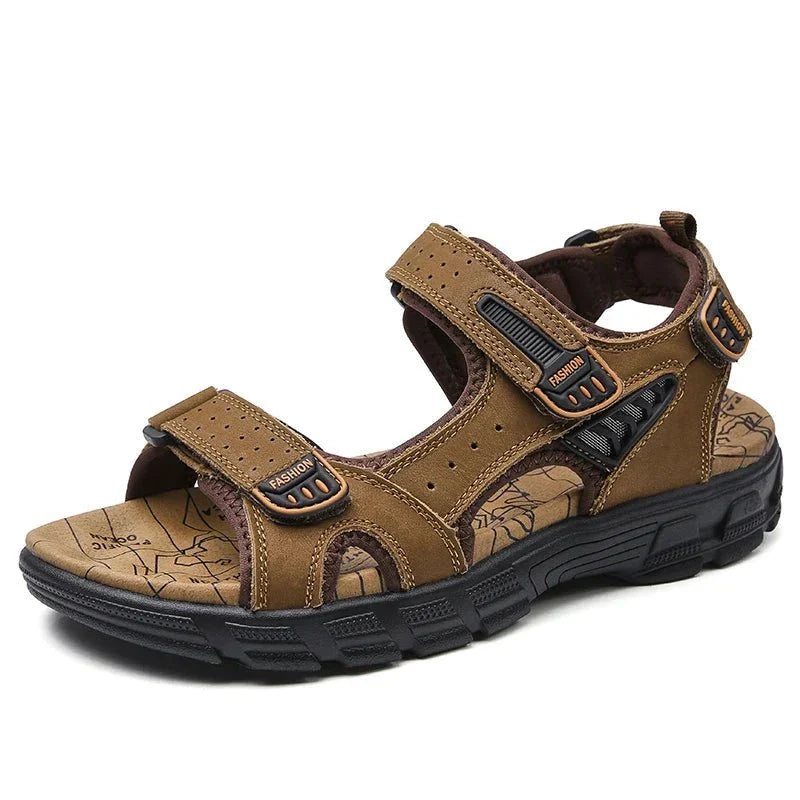 Sandals Leather Cushioned Ergonomic Support Adjustable Hook-and-Loop Closure