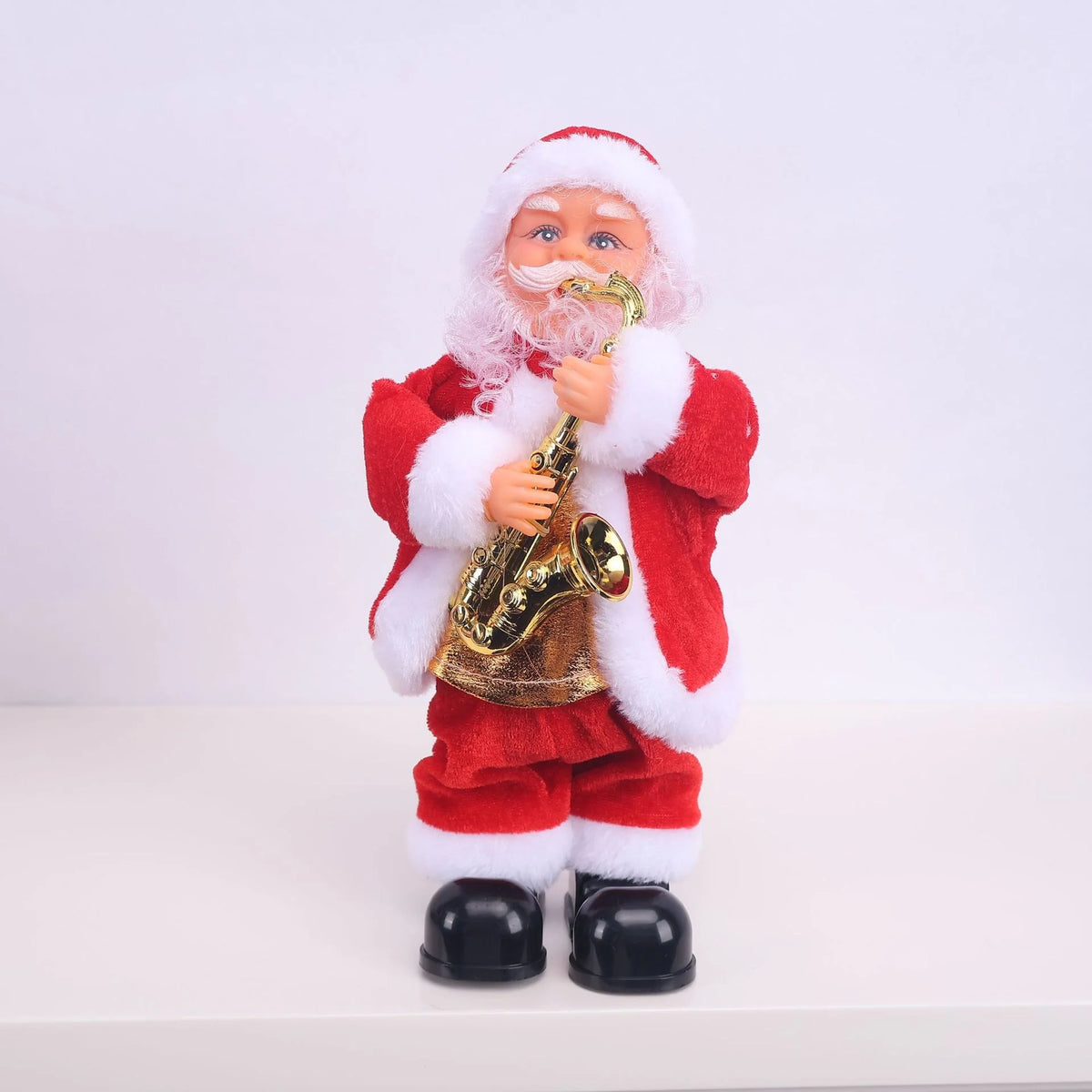 Santa Claus Figurine Hand-Painted Saxophone-Playing