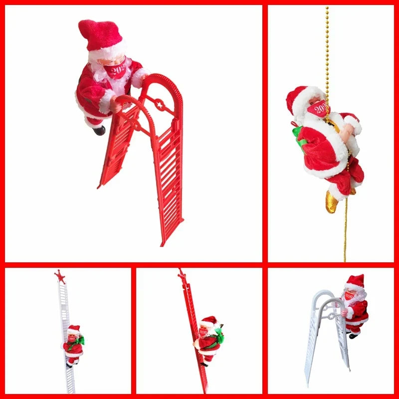 Santa Figurine Climbing Ladder Fiberglass Tabletop Decor