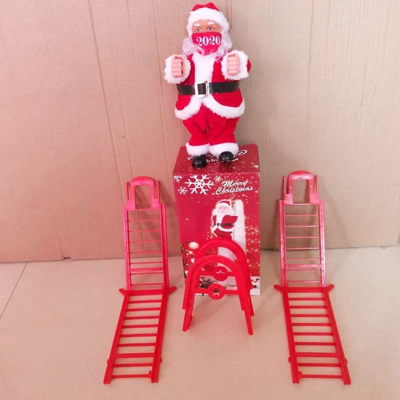 Santa Figurine Climbing Ladder Fiberglass Tabletop Decor