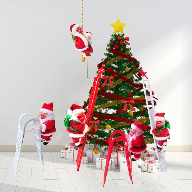 Santa Figurine Fiberglass Climbing Ladder With Face Mask
