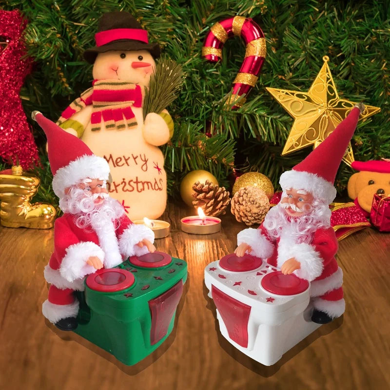 Santa Figurine Two Santas Playing Music Durable Indoor Decor