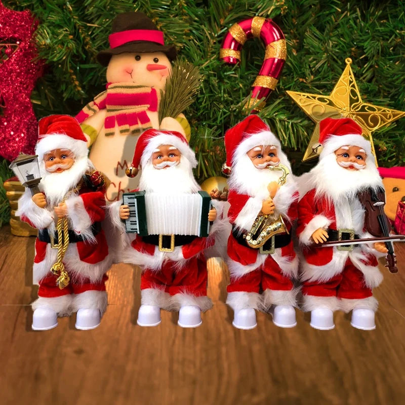 Santa Figurines Tabletop Musical Fiberglass Set of 4