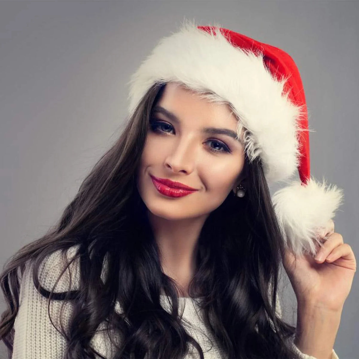 Santa Hat Soft Plush White Fur Trim Comfortable Fit