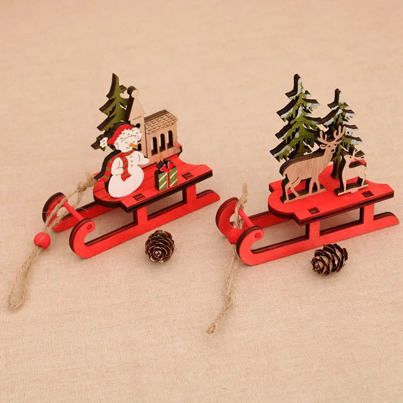 Santa Sleigh Decoration Handcrafted Wood Indoor Centerpiece