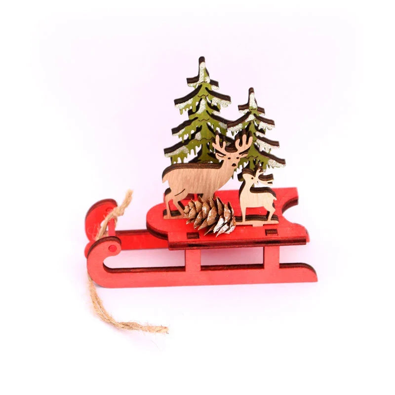 Santa Sleigh Decoration Handcrafted Wood Indoor Centerpiece