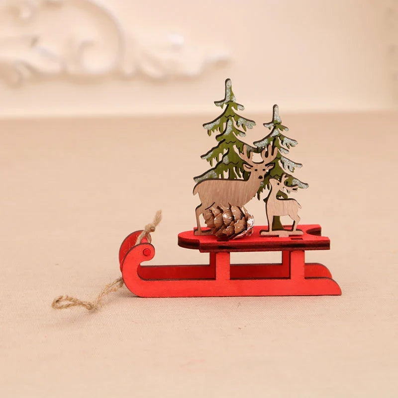 Santa Sleigh Decoration Handcrafted Wood Indoor Centerpiece
