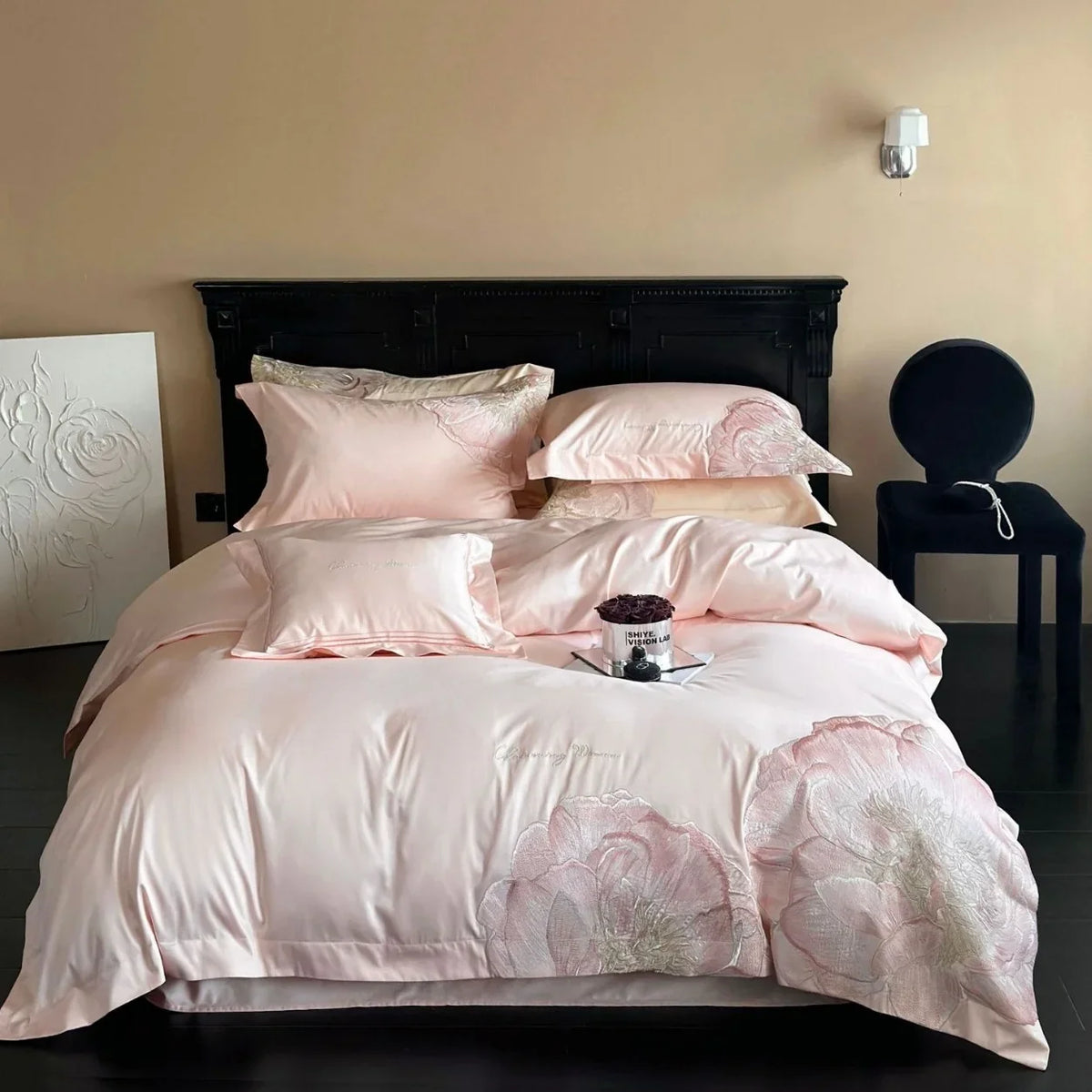 Satin Bedding Set Breathable Floral Relief Embroidery Easy Care