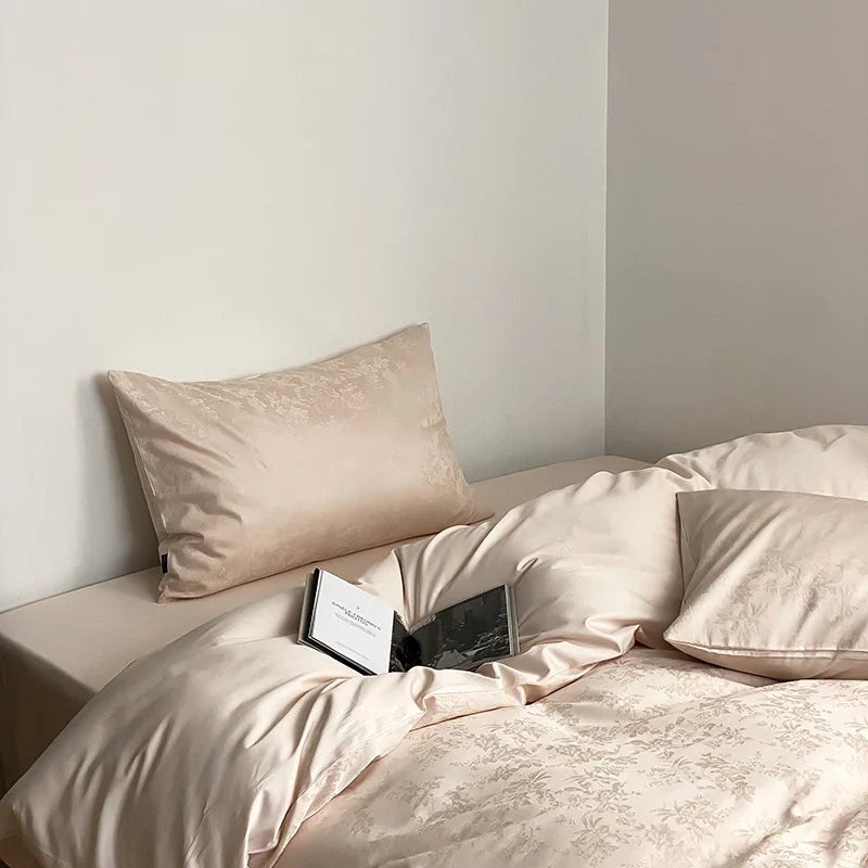 Satin Bedding Set Embossed Monstera Wrinkle-Resistant & Breathable