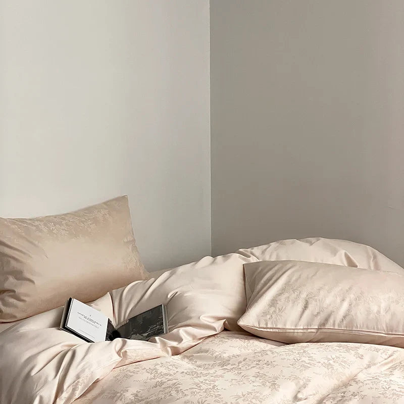 Satin Bedding Set Embossed Monstera Wrinkle-Resistant & Breathable