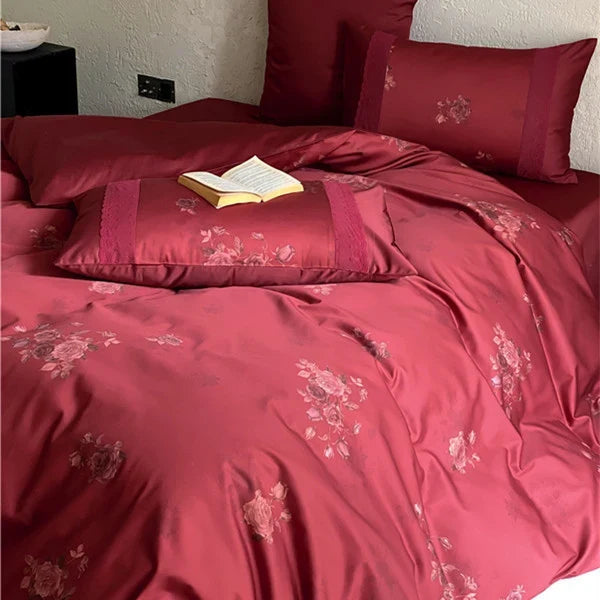 Satin Bedding Set Rose Jacquard Hotel Style Closure